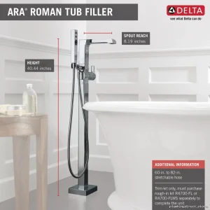 Delta Ara Matte Black Freestanding Tub Filler with Hand Shower