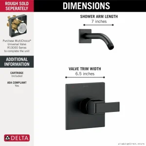 Delta Matte Black Shower Trim Kit - Ara Series Arm Only