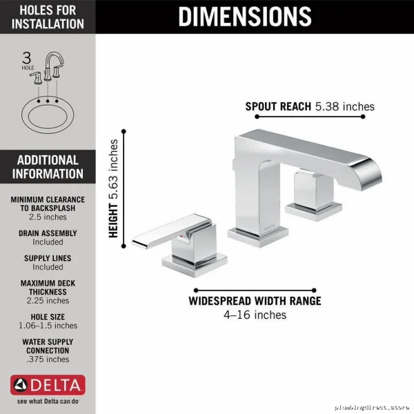 Ara Modern Widespread Chrome Delta Bathroom Faucet - Image 2