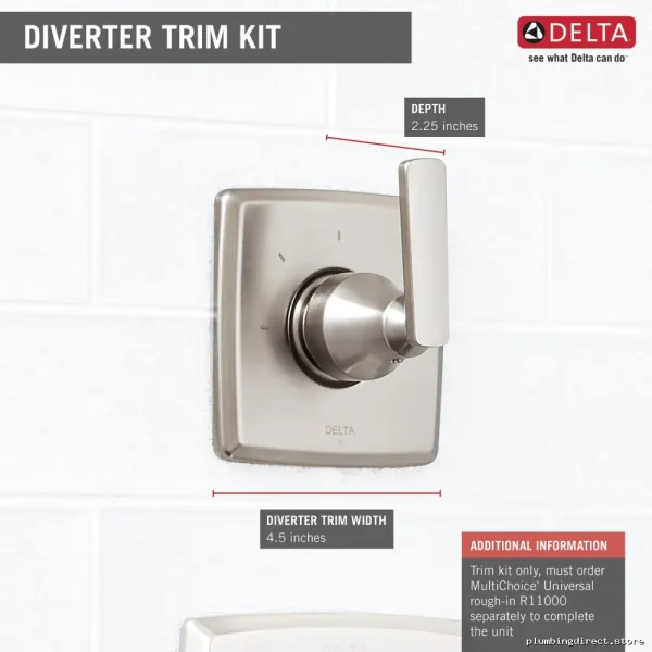 Delta Ashlyn 3-Setting Adjustable Shower Diverter Trim in Durable Stainless Steel - Image 2