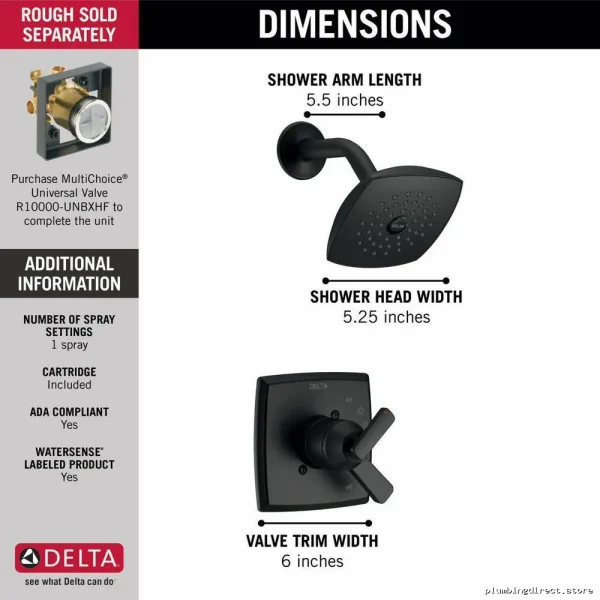 Delta Ashlyn 17 Series Matte Black Shower Trim Kit T17264-BL - Image 2