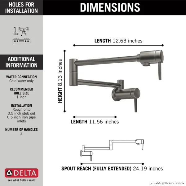 Delta Modern Pot Filler Faucet in Black Stainless Steel KS - Image 2