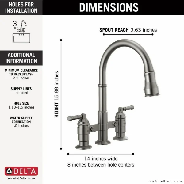 Delta Bridge-Style Kitchen Faucet with Pull-Down Spray - Black Stainless