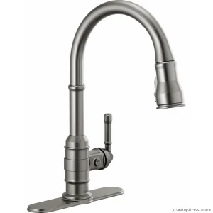 Broderick Kitchen Faucet with Pulldown Spray - Premium Black Stainless 9190-KS-DST Delta