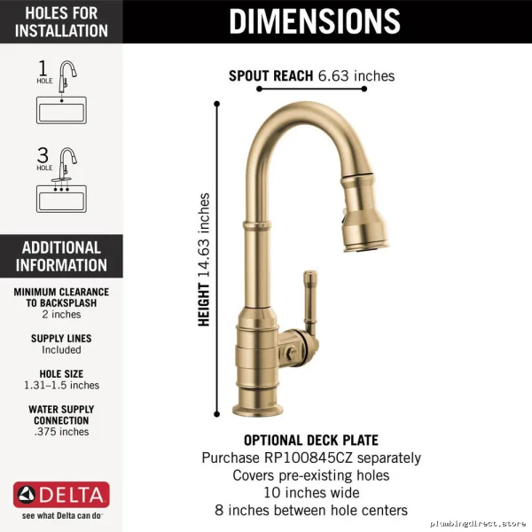 Delta Brodwick Pull Down Spray Kitchen Faucet in Champagne Bronze - Image 5