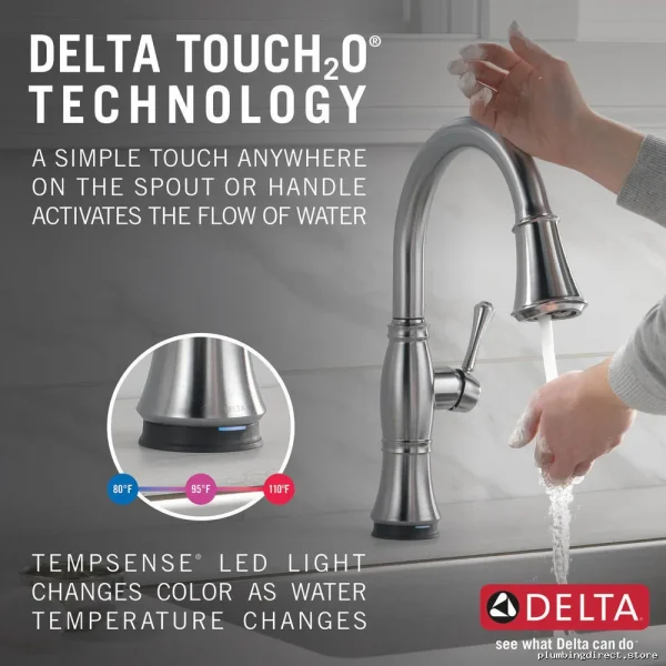 Delta Cassidy Touch Kitchen Faucet w/Pull-Down Spray & Arctic Stainless Finish - Image 2
