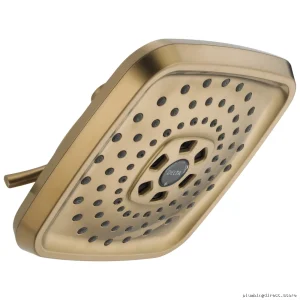 Delta Champagne Bronze 52690-CZ Shower Head - 3-Setting Square Raincan H2Okinetic