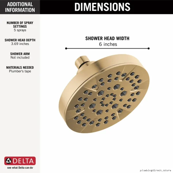 Delta Adjustable Shower Head 52535-CZ - 5 Settings & 1.75 GPM in Champagne Bronze - Image 2