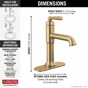 Delta Champagne Bronze Single Hole Bathroom Faucet 536-CZMPU-DST Saylor