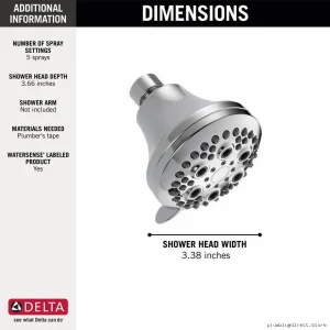 Delta Chrome 1.5 GPM Shower Head - 5 Water-Saving Settings for Efficient Use