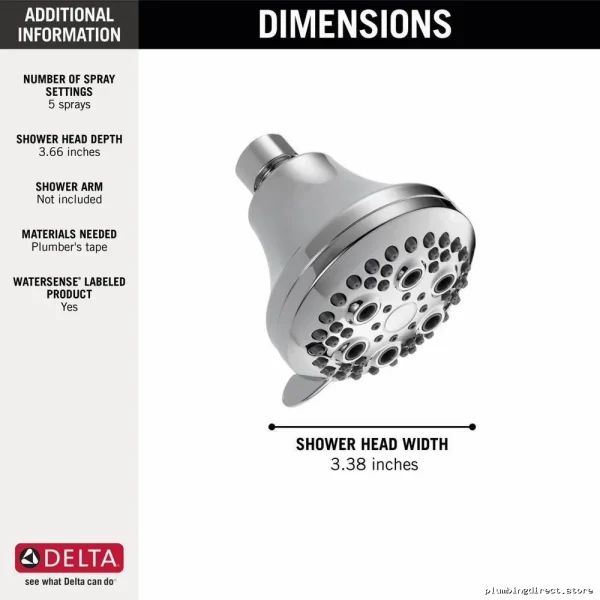 Delta Chrome 1.5 GPM Shower Head - 5 Water-Saving Settings for Efficient Use