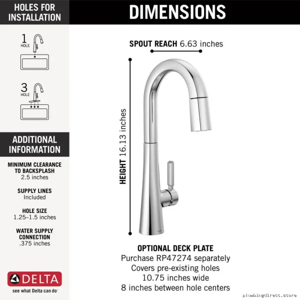 Monrovia Lumicoat Chrome Bar/Prep Faucet w/ Pulldown Spray - 9991-PR-DST Delta - Image 3