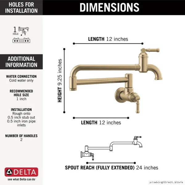 Delta Chrome Bronze Kitchen Pot Filler with Pull-Down Spray - Image 3