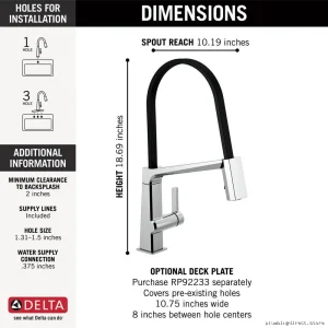 Delta Chrome 9693-DST Kitchen Faucet with Pull-Down Spray Hose for Easy Cleaning