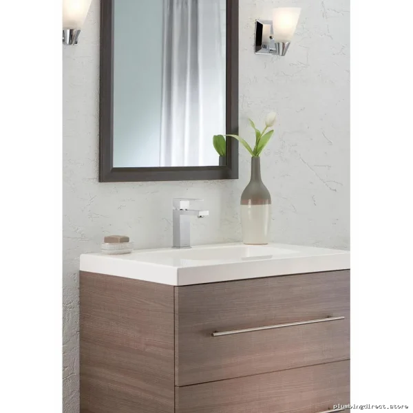 Delta Chrome Low-Flow Modern Bathroom Faucet - Single Hole Angled Spout - Image 2