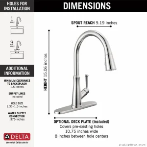 Delta Chrome Pull-Down Kitchen Faucet with Spray - Westville 9110-DST Model
