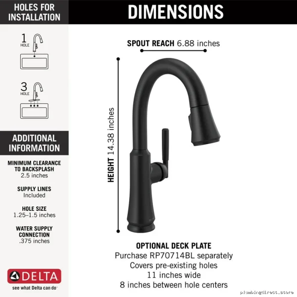 Delta Coranto 9979-BL-DST Bar Faucet with Pulldown Spray - Stylish Matte Black Finish - Image 2