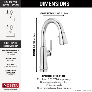 Coranto Modern Bar Faucet with Pulldown Spray - Chrome 9979-DST Delta