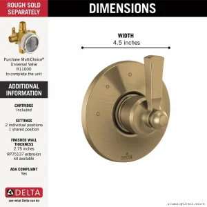 Delta Dorval 3-Way Shower Diverter Trim in Champagne Bronze T11856-CZ