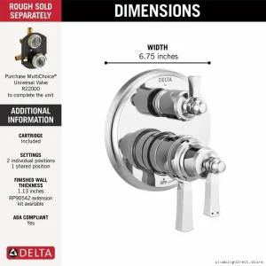 Dorval Monitor 17T Series Chrome Valve Trim with 3-Setting Diverter - T27T856 Delta