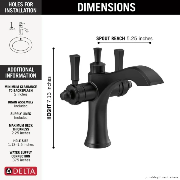 Dorval 2-Handle Lever Bathroom Faucet - Single Hole Monoblock Matte Black 856-BL-DST Delta - Image 3