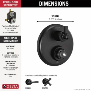 Matte Black 6-Function Valve Trim Dorval Monitor 14 Series Integrated Diverter Delta