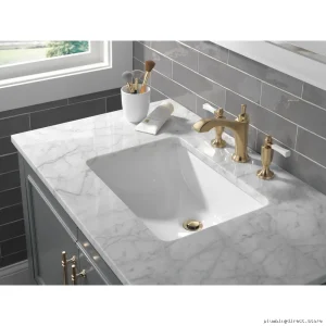 Delta Dorval Widespread Faucet - Modern Lever Handle in Champagne Bronze & Porcelain Model 3556-GSMPU-DST