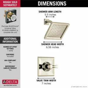Delta Dryden 14 Series Polished Nickel Shower Trim Kit T14251-PN-WE