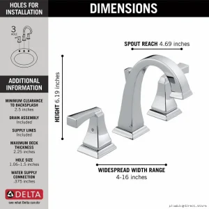 Delta Dryden Chrome Widespread Bathroom Sink Faucet 3551-MPU-DST