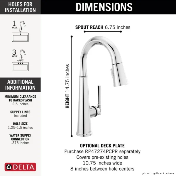 Delta Emmeline Bar Faucet with Pull-Down Spray - Lumicoat Chrome Finish 9982-PR-DST - Image 2
