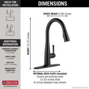 Delta Essa Kitchen Faucet - Pull-Down Spray Matte Black 9113-BL-DST