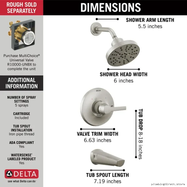 Delta Galeon 14 Series H2Okinetic Shower Trim - Stainless Lumicoat Finish T14472-SS-PR - Image 2