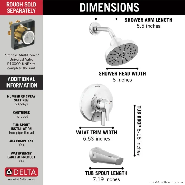 Delta Galeon 17 Series H2Okinetic Shower Trim in Lumicoat Chrome Finish - Image 2