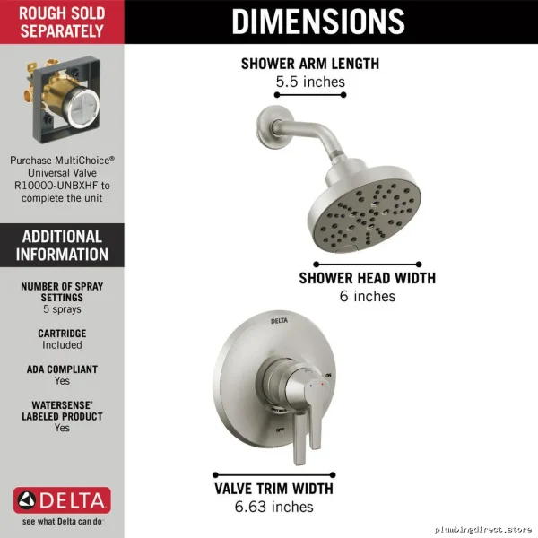 Delta Galeon Monitor 17 H2Okinetic Shower Trim T17272-SS-PR – Luxurious Lumicoat Stainless Steel with Powerful Water Flow - Image 2