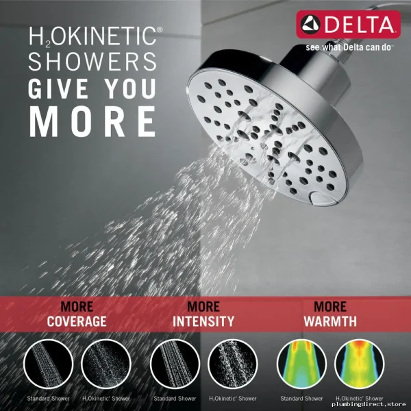 Delta 5-Setting H2Okinetic Rain Shower Head with Lumicoat Chrome Finish, Model 52668-PR - Image 4