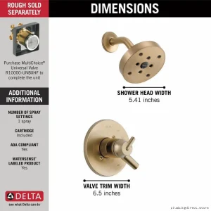 H₂Okinetic Champagne Bronze Shower Trim - Trinsic Monitor Series T¹⁷²⁵⁹-CZ Delta