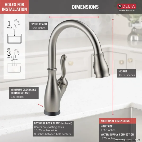 Delta Leland Spotshield Stainless Kitchen Faucet with Easy-Pull Spray 9178T-SP-DST - Image 2
