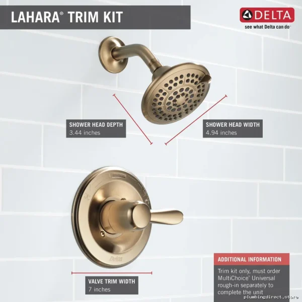 Lahara 14 Series Shower Trim Kit - Champagne Bronze T14238-CZ Delta Style Shower Accessory - Image 3
