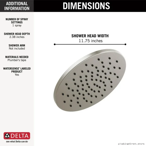 Corrosion-Resistant 12-Metal Rain Shower Head – Lumicoat Stainess 52158-SS-PR Delta - Image 3