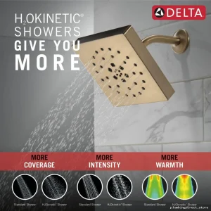 Delta Lumicoat Champagne Bronze Shower Head 4-Setting H2Okinetic UltraSoak