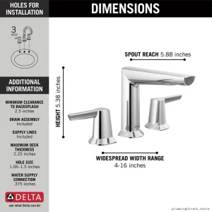 Delta Lumicoat Chrome Widespread Bathroom Faucet - Model 3571-PR-MPU-DST