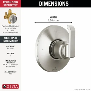 Delta Lumicoat Stainless Steel 3-Setting Shower Diverter Trim T11889-SS-PR