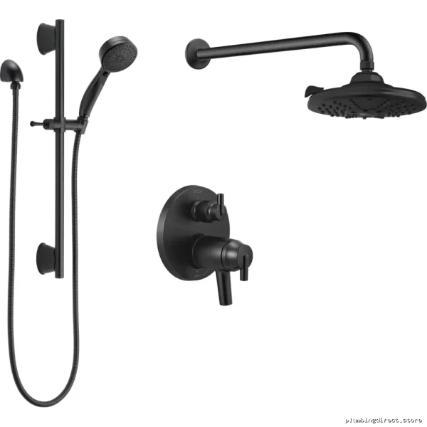 Matte Black 17T Series Round Shower Kit with Stops | Delta DF-KIT26-THRBL-WS
