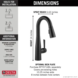 Delta Matte Black Bar Faucet with Pull-Down Spray Kitchen Faucet - 9913-BL-DST
