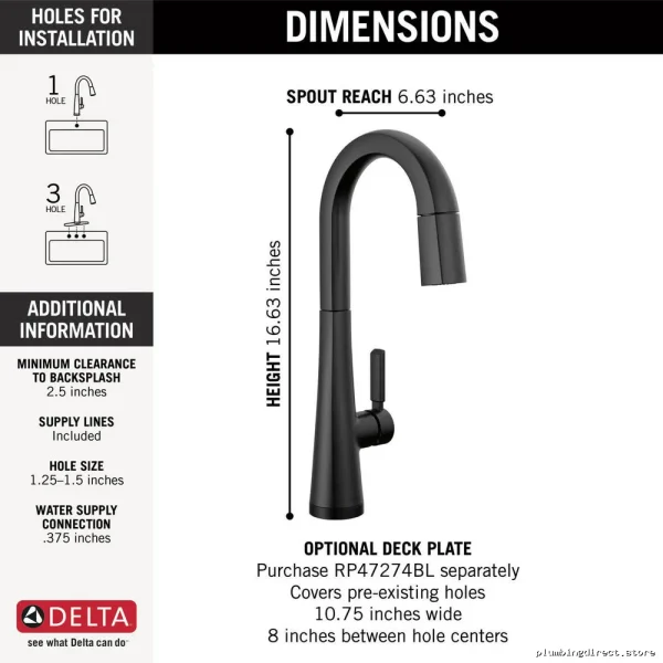 Touch Control Bar Prep Faucet with Pull-Down Spray - Matte Black Delta - Image 4