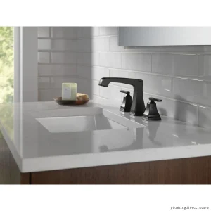 Delta Matte Black Widespread Bathroom Faucet with Metal Pop-Up Drain