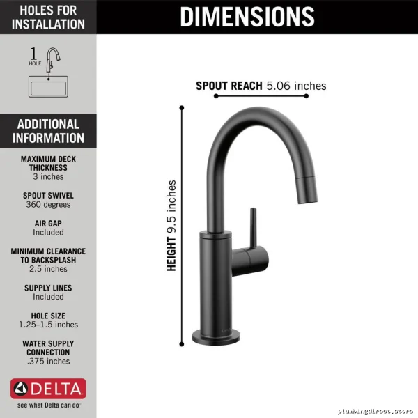 Modern Round Single-Handle Beverage Faucet in Matte Black - Delta 1930-BL-DST - Image 3