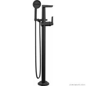 Delta Matte Black Floor Mount Tub Filler Trim & Handheld Shower Set T477