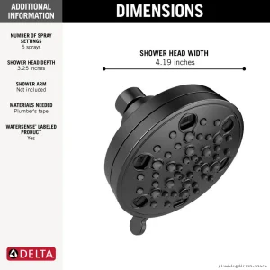 Delta Matte Black H2Okinetic Shower Head with 5 Adjustable Settings