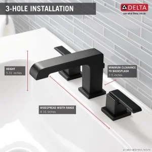 delta modern wide spread matte black bathroom faucet with high-arc design